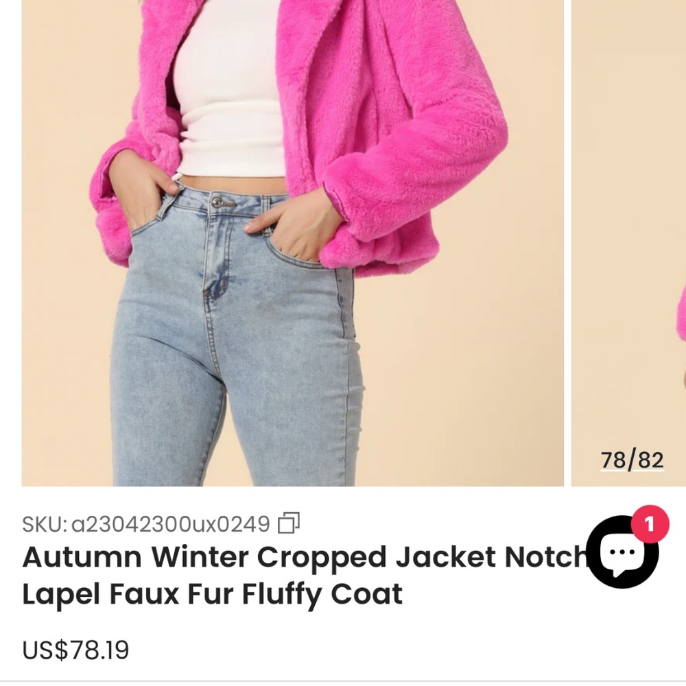 Bright pink faux fur fluffy cropped jacket